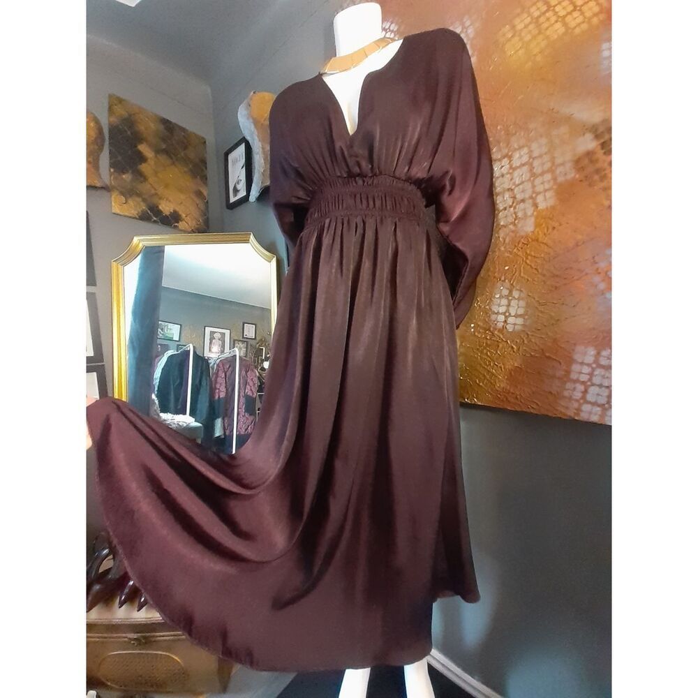 Zara Elegant Plum Midi Dress with Smocked Waist